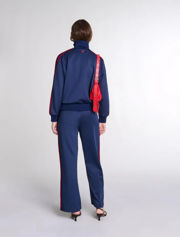 Maje Sweaters and Cardigans Womens Striped Zipup Sweatshirt Navy