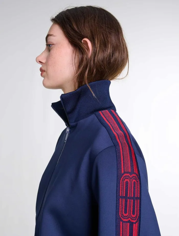 Maje Sweaters and Cardigans Womens Striped Zipup Sweatshirt Navy