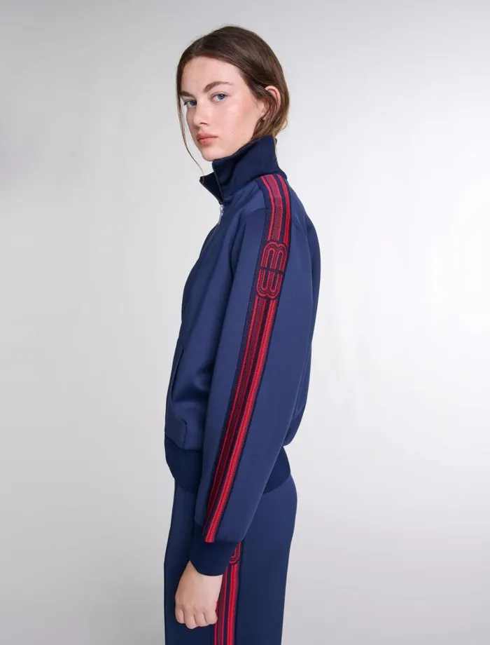 Maje Sweaters and Cardigans Womens Striped Zipup Sweatshirt Navy