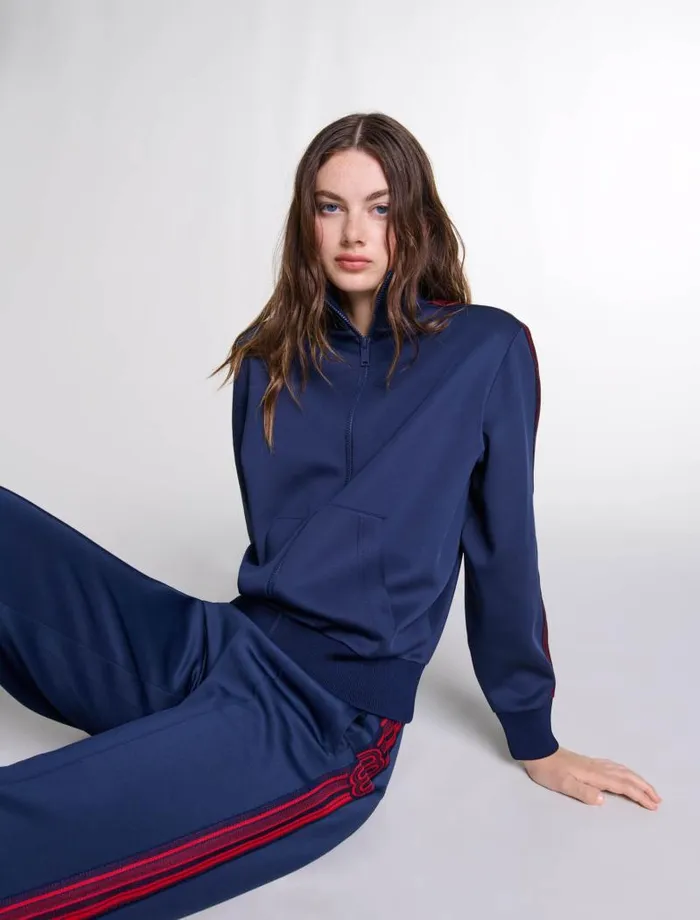 Maje Sweaters and Cardigans Womens Striped Zipup Sweatshirt Navy