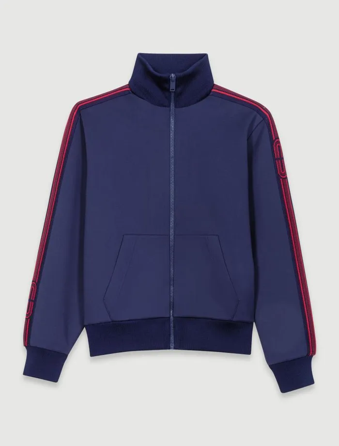 Maje Sweaters and Cardigans Womens Striped Zipup Sweatshirt Navy