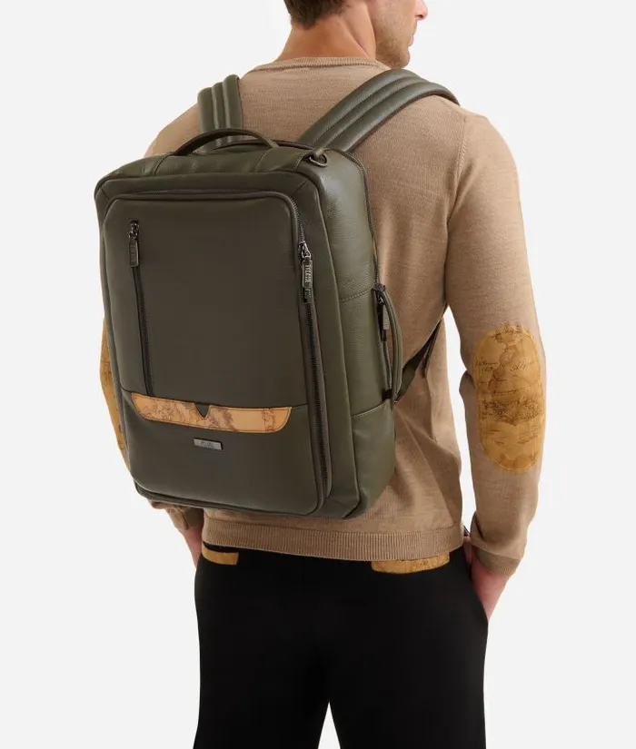 Man Backpacks and Belt Bags Alviero Martini Beta Leather 3Way Travel Backpack Military Green