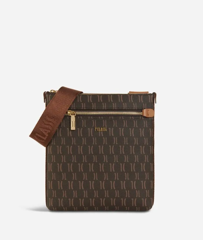 Man Crossbody and Messenger Bags Alviero Martini Monogram Flat Crossbody Bag Dark Buff Man Crossbody and Messenger Bags Alviero Martini Monogram Flat Crossbody Bag Dark Buff