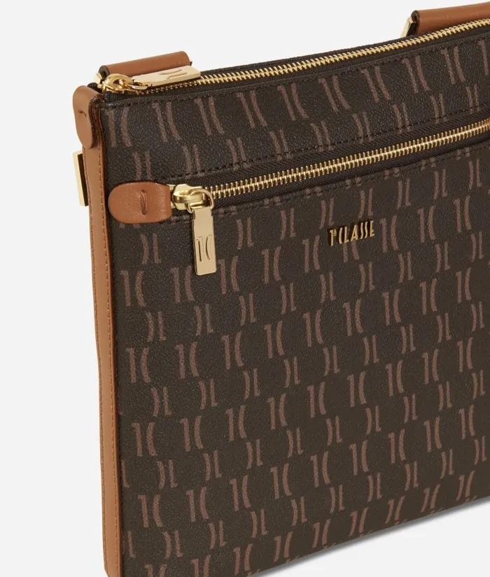 Man Crossbody and Messenger Bags Alviero Martini Monogram Flat Crossbody Bag Dark Buff