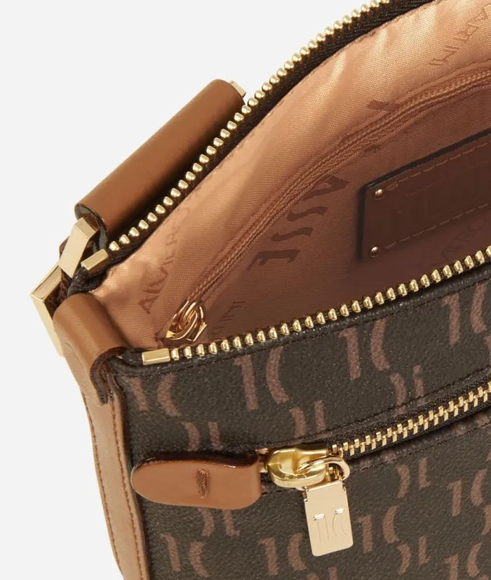 Man Crossbody and Messenger Bags Alviero Martini Monogram Flat Crossbody Bag Dark Buff
