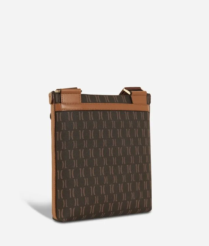Man Crossbody and Messenger Bags Alviero Martini Monogram Flat Crossbody Bag Dark Buff