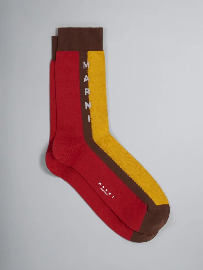 Marni And Yellow Lisle Cotton And Nylon Sock Red Mens Socks