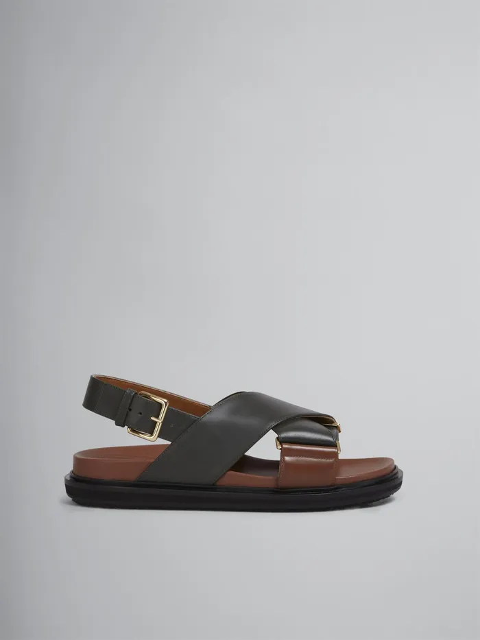 Marni Black And Brown Leather Fussbett Forest Night Womens Sandals and Wedges Marni Black And Brown Leather Fussbett Forest Night Womens Sandals and Wedges