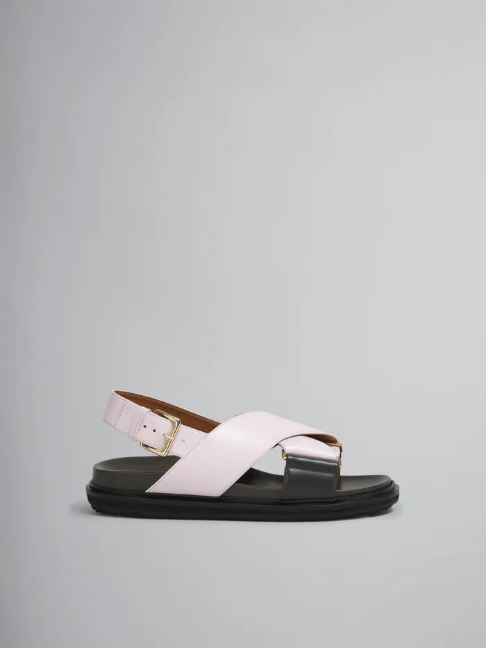 Marni Blue And Pink Leather Fussbett Peony Womens Sandals and Wedges