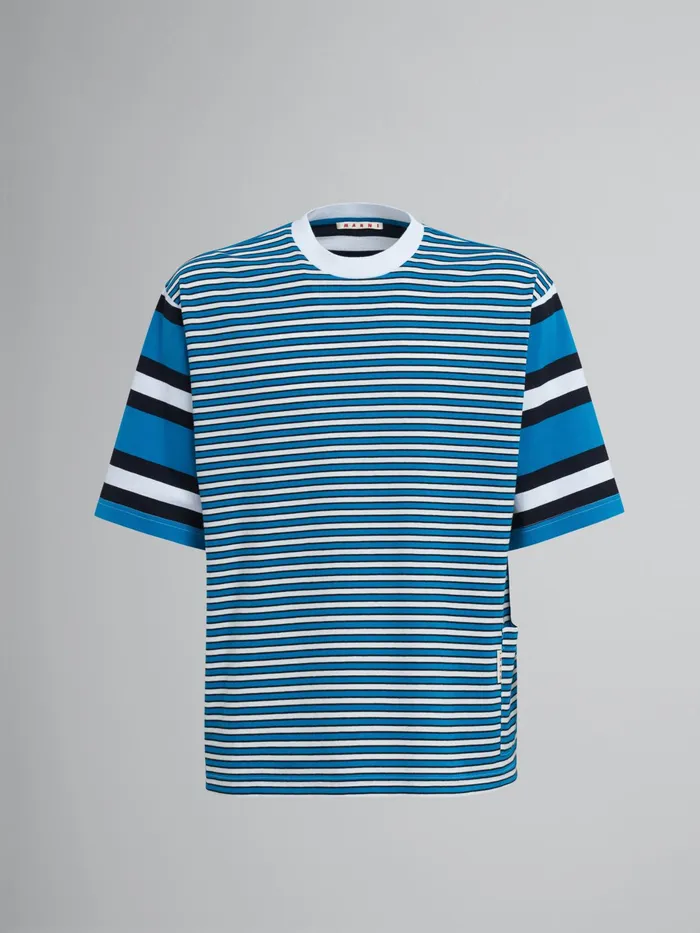 Marni Blue Striped Cotton Jersey Crewneck Tshirt Royal Mens Sweatshirts and Tshirts Marni Blue Striped Cotton Jersey Crewneck Tshirt Royal Mens Sweatshirts and Tshirts