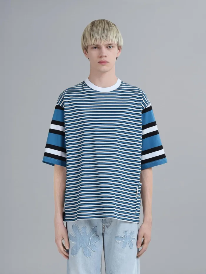 Marni Blue Striped Cotton Jersey Crewneck Tshirt Royal Mens Sweatshirts and Tshirts Marni Blue Striped Cotton Jersey Crewneck Tshirt Royal Mens Sweatshirts and Tshirts