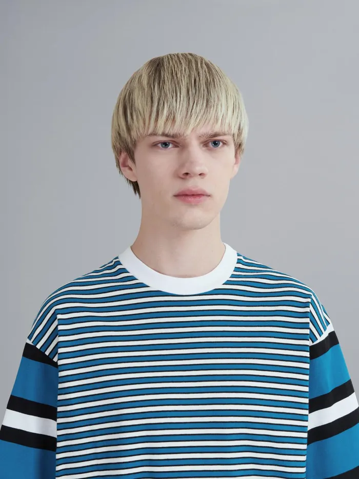 Marni Blue Striped Cotton Jersey Crewneck Tshirt Royal Mens Sweatshirts and Tshirts Marni Blue Striped Cotton Jersey Crewneck Tshirt Royal Mens Sweatshirts and Tshirts