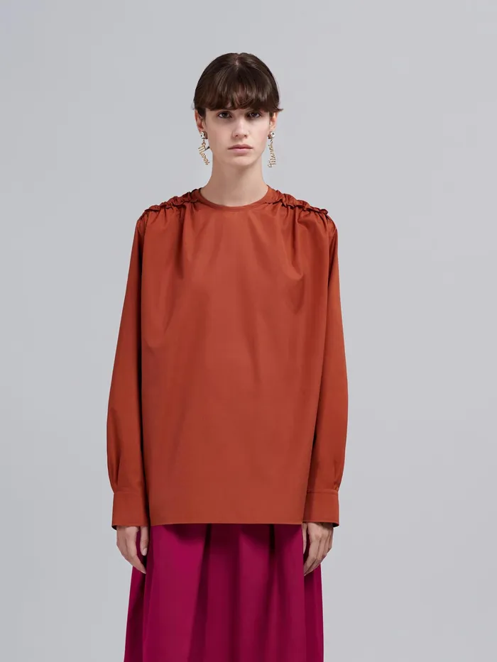 Marni Brown Cotton Poplin Shirt Clay Womens Tops and Shirts Marni Brown Cotton Poplin Shirt Clay Womens Tops and Shirts