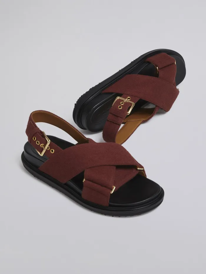 Marni Brown Fussbett In Wool Felt Brick Womens Sandals and Wedges Marni Brown Fussbett In Wool Felt Brick Womens Sandals and Wedges