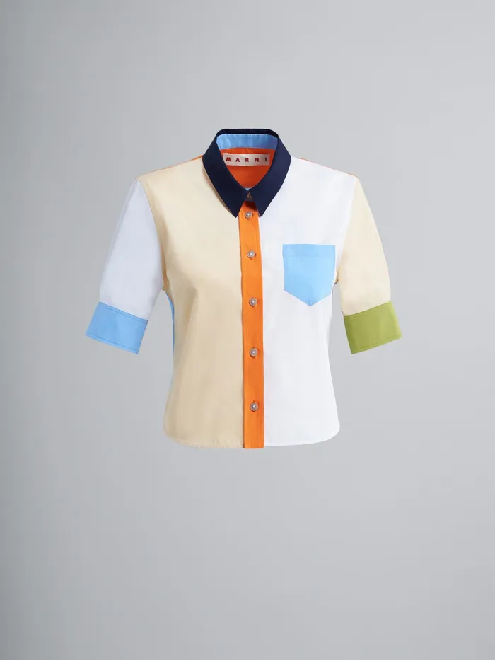 Marni Colourblock Bio Poplin Shortsleeved Shirt Ivory Womens Tops and Shirts