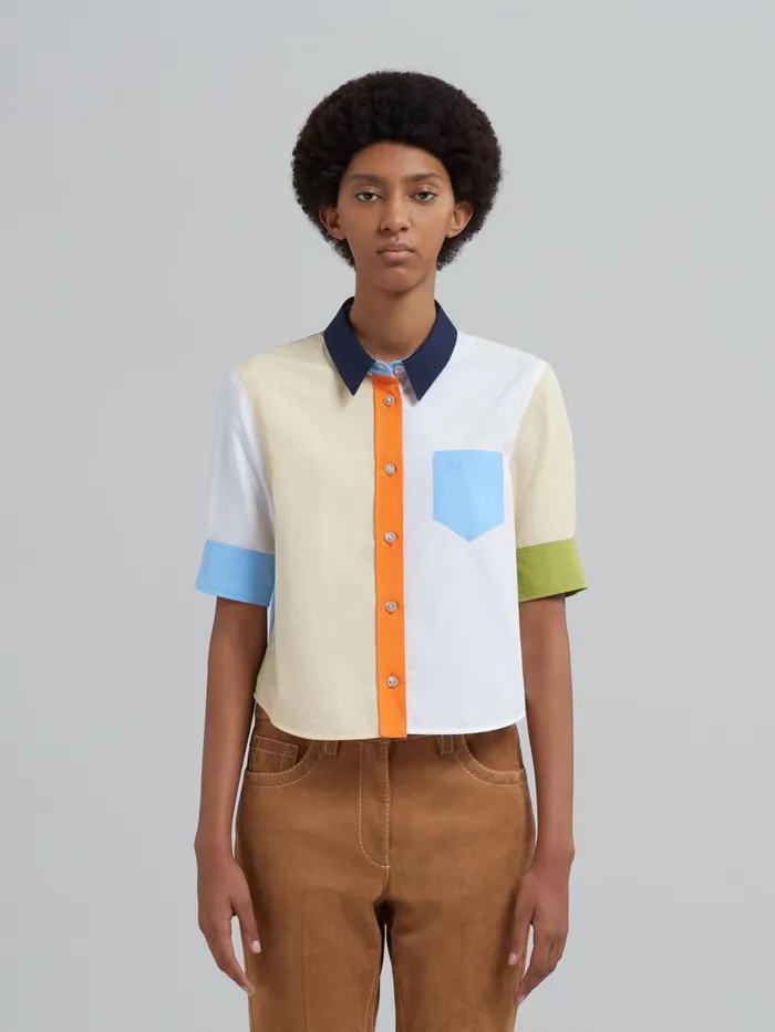 Marni Colourblock Bio Poplin Shortsleeved Shirt Ivory Womens Tops and Shirts Marni Colourblock Bio Poplin Shortsleeved Shirt Ivory Womens Tops and Shirts