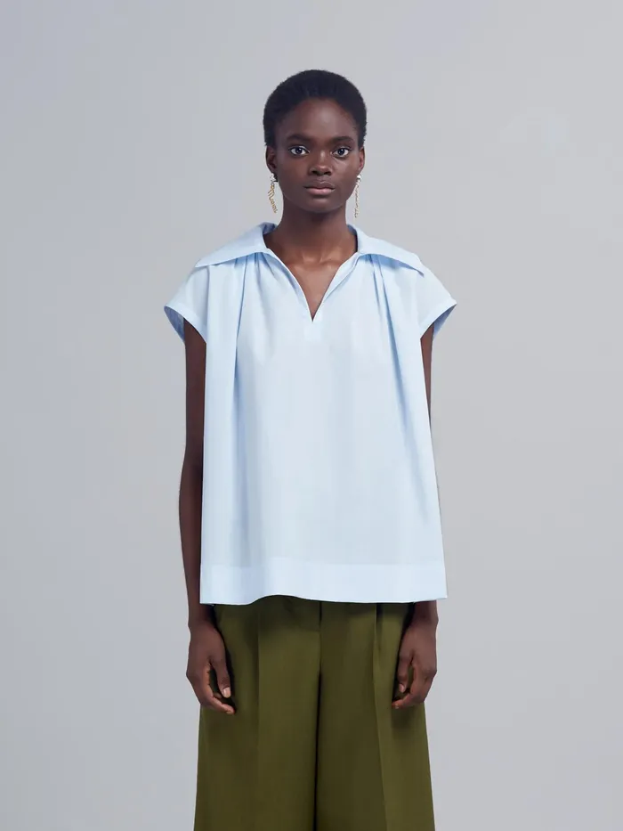 Marni Cotton Poplin Top Alluminium Womens Tops and Shirts Marni Cotton Poplin Top Alluminium Womens Tops and Shirts