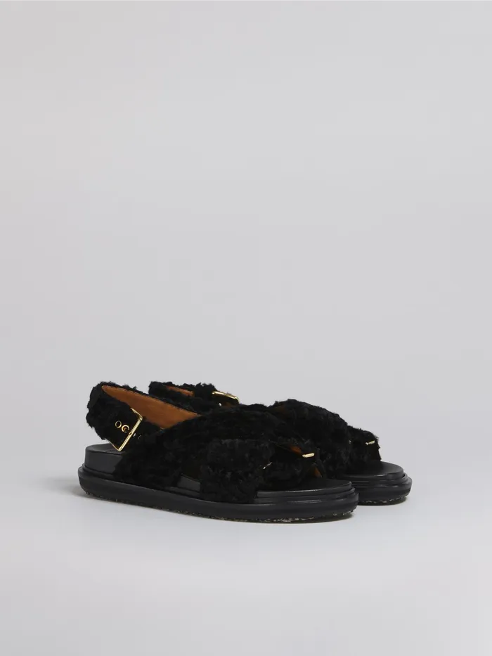 Marni Fussbett In Curly Fabric Black Womens Sandals and Wedges Marni Fussbett In Curly Fabric Black Womens Sandals and Wedges