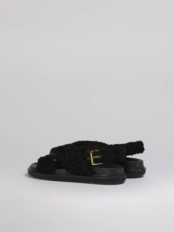 Marni Fussbett In Curly Fabric Black Womens Sandals and Wedges Marni Fussbett In Curly Fabric Black Womens Sandals and Wedges