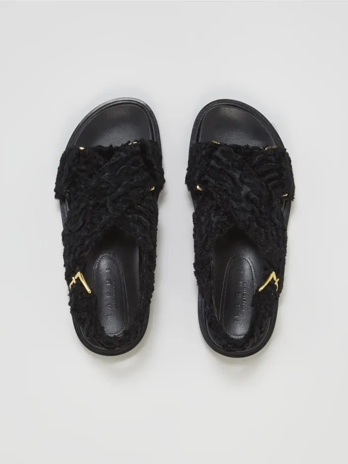 Marni Fussbett In Curly Fabric Black Womens Sandals and Wedges Marni Fussbett In Curly Fabric Black Womens Sandals and Wedges
