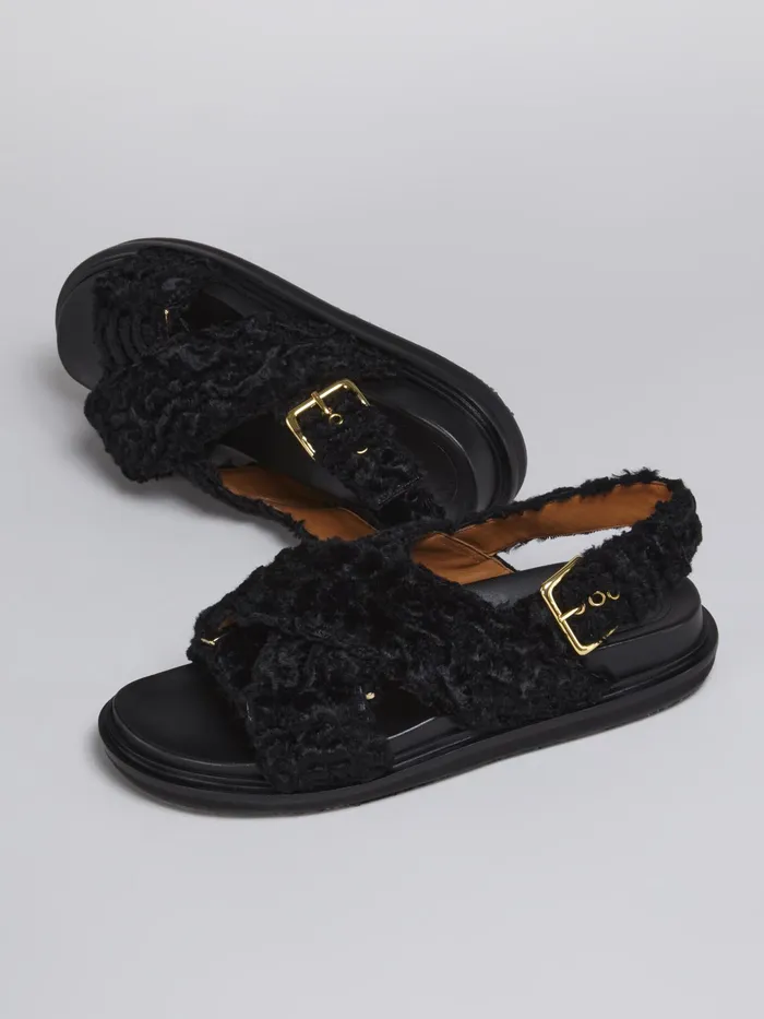 Marni Fussbett In Curly Fabric Black Womens Sandals and Wedges Marni Fussbett In Curly Fabric Black Womens Sandals and Wedges