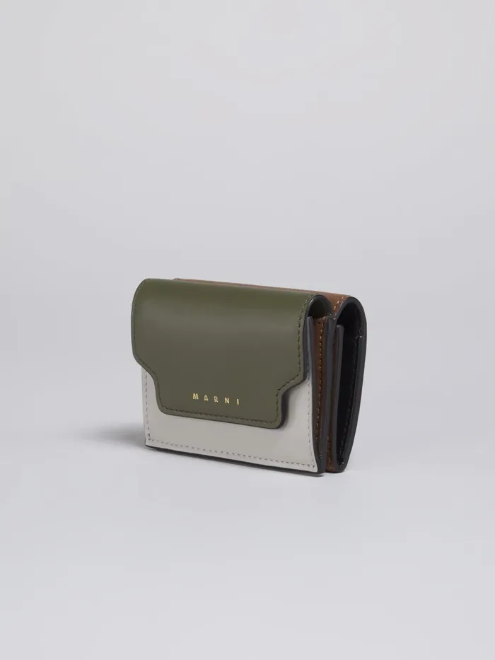 Marni Green Grey And Brown Saffiano Leather Trifold Wallet Mosstone Womens Wallets and Small Leather Goods Marni Green Grey And Brown Saffiano Leather Trifold Wallet Mosstone Womens Wallets and Small Leather Goods