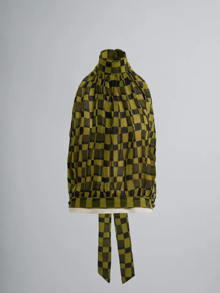 Marni Iconic Damier Print Crepon Tank Top Dusty Olive Womens Tops and Shirts