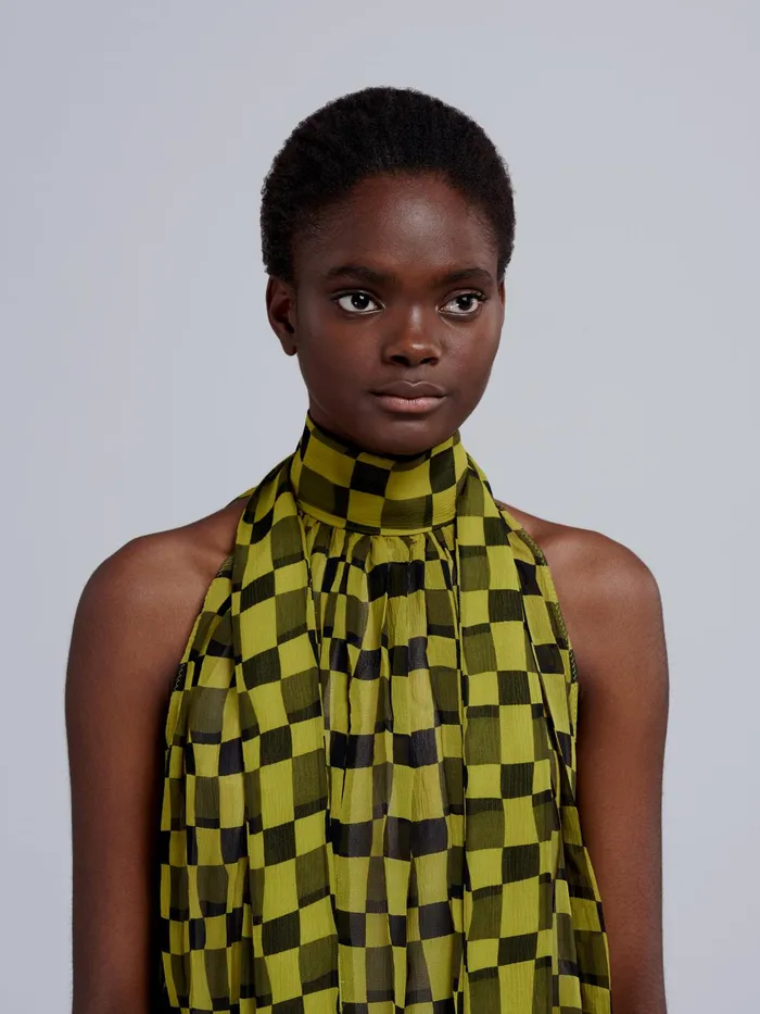 Marni Iconic Damier Print Crepon Tank Top Dusty Olive Womens Tops and Shirts Marni Iconic Damier Print Crepon Tank Top Dusty Olive Womens Tops and Shirts