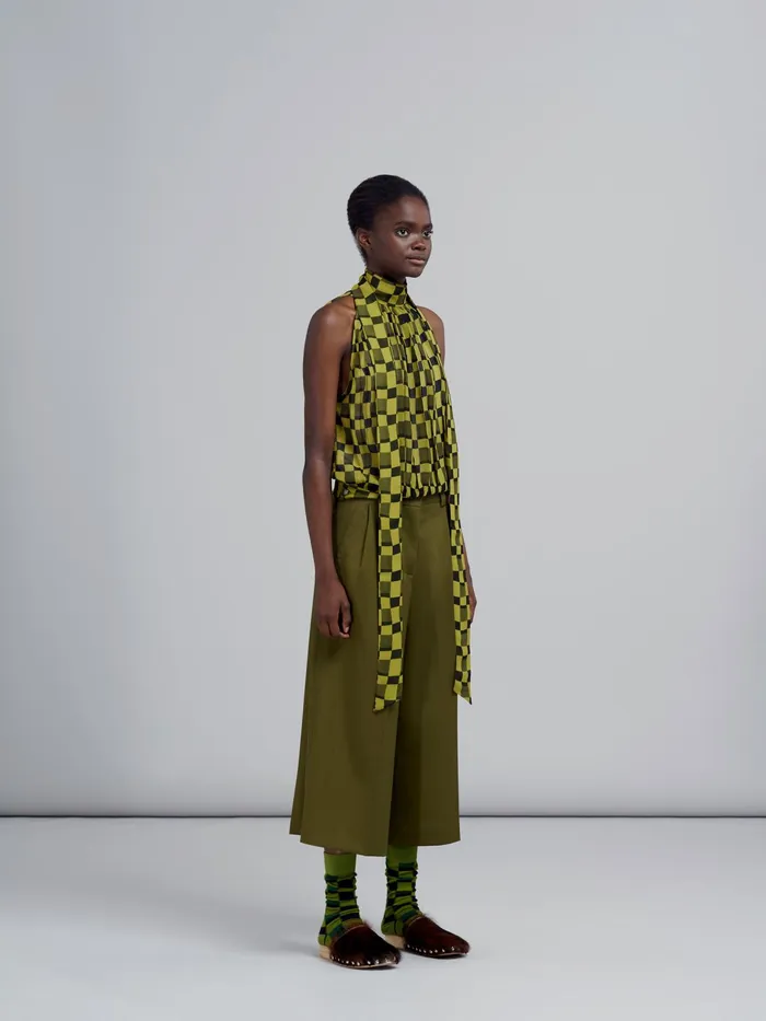 Marni Iconic Damier Print Crepon Tank Top Dusty Olive Womens Tops and Shirts Marni Iconic Damier Print Crepon Tank Top Dusty Olive Womens Tops and Shirts