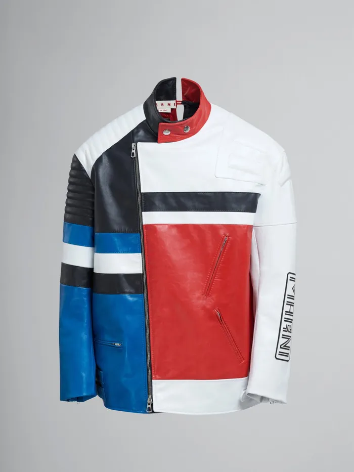 Marni Leather Biker Jacket Lily White Mens Coats and Jackets