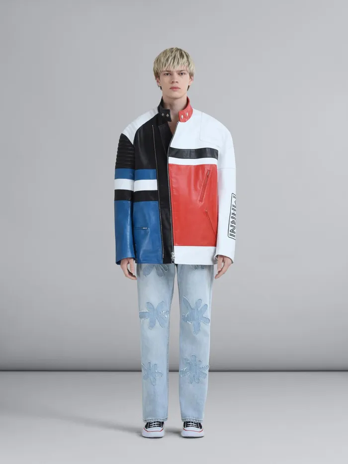 Marni Leather Biker Jacket Lily White Mens Coats and Jackets Marni Leather Biker Jacket Lily White Mens Coats and Jackets