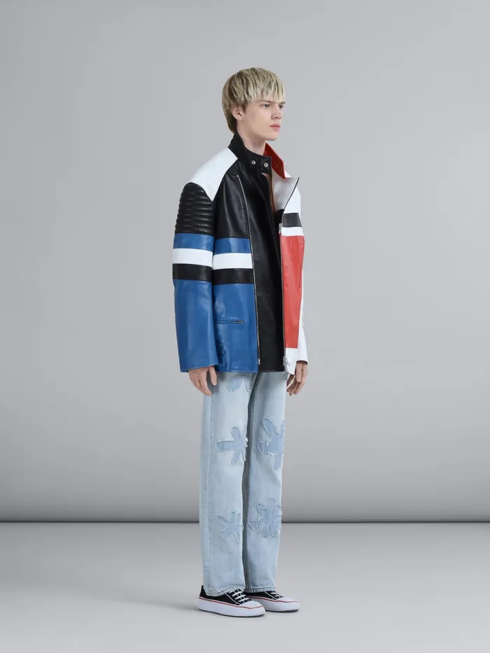 Marni Leather Biker Jacket Lily White Mens Coats and Jackets Marni Leather Biker Jacket Lily White Mens Coats and Jackets