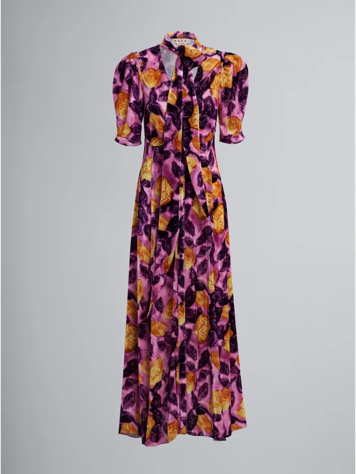 Marni Morning Blossom Print Fluid Velvet Dress Crocus Womens Dresses