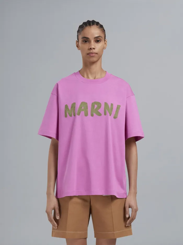 Marni Pink Logo Print Bio Jersey Tshirt Crocus Womens Sweatshirts and TShirts Marni Pink Logo Print Bio Jersey Tshirt Crocus Womens Sweatshirts and TShirts