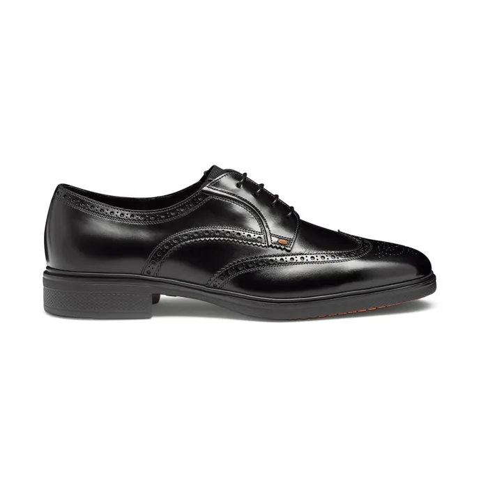 Men Black Leather Easy Brogue LaceUp Santoni LaceUps