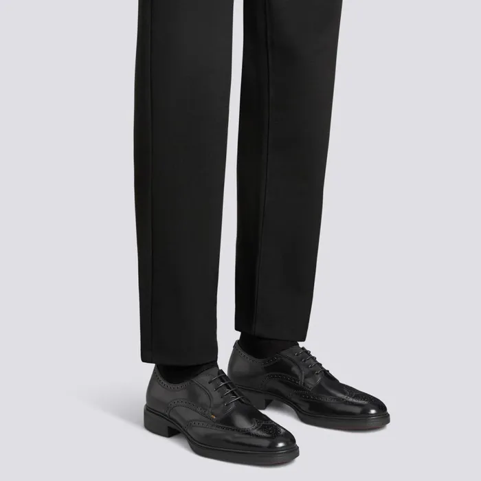 Men Black Leather Easy Brogue LaceUp Santoni LaceUps