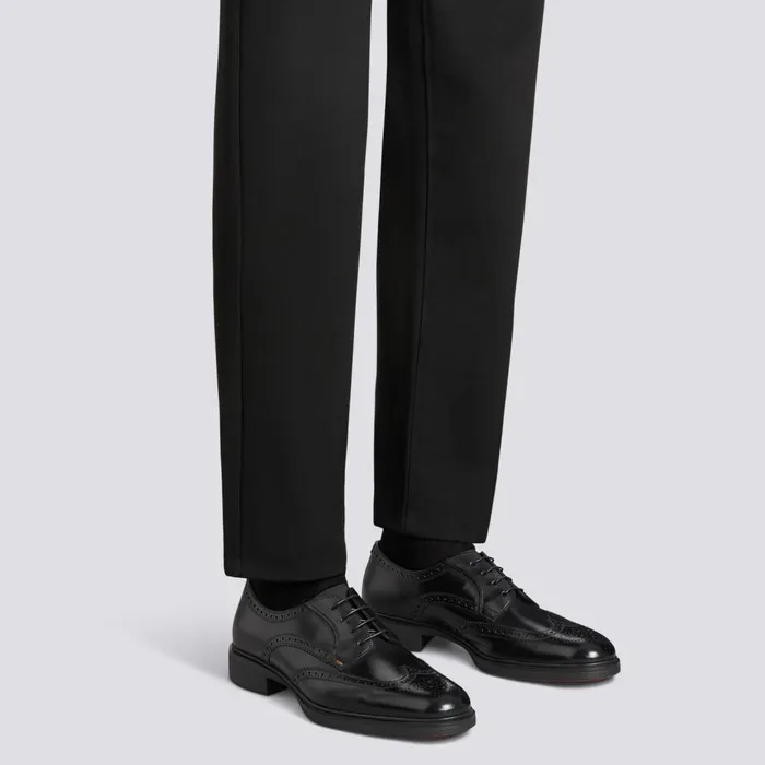 Men Black Leather Easy Brogue LaceUp Santoni LaceUps