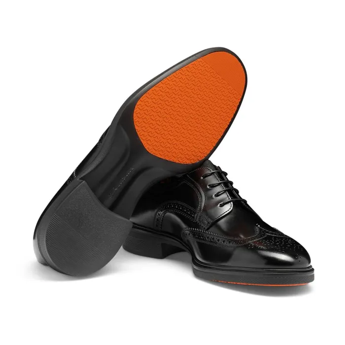 Men Black Leather Easy Brogue LaceUp Santoni LaceUps