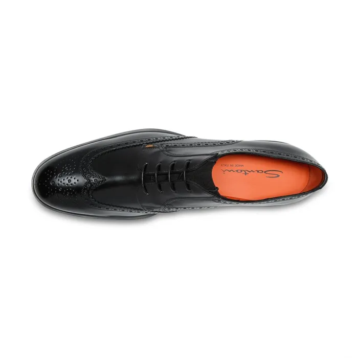 Men Black Leather Easy Brogue LaceUp Santoni LaceUps