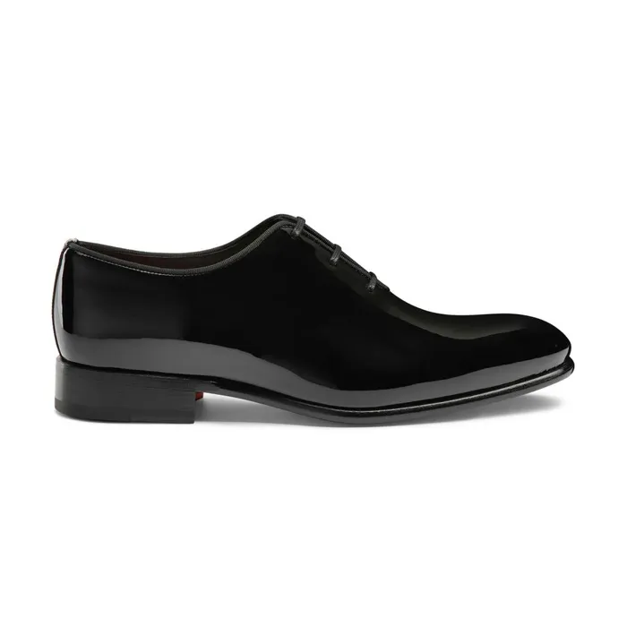 Men Black Patent Leather Oxford Shoe Santoni LaceUps