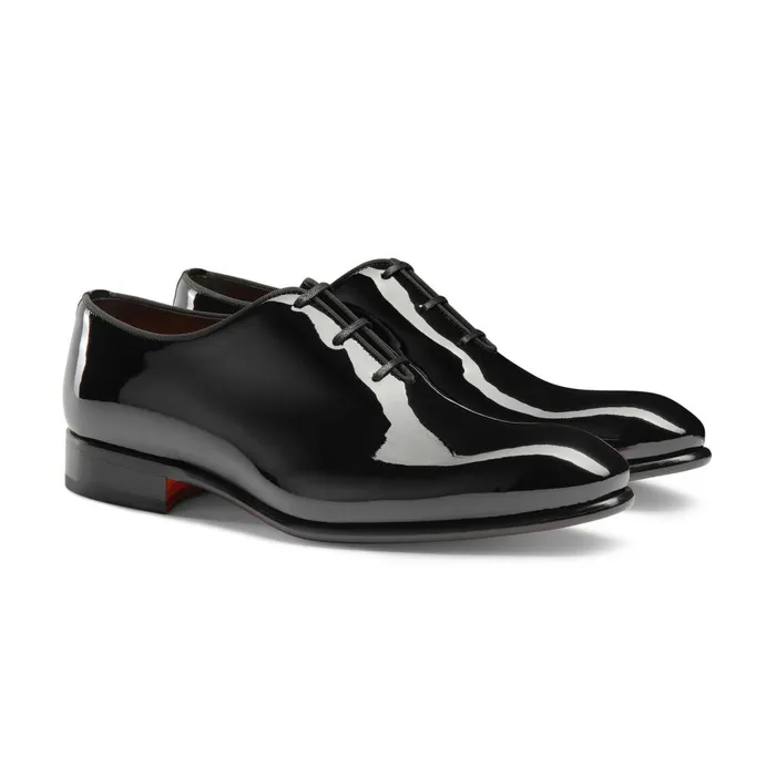 Men Black Patent Leather Oxford Shoe Santoni LaceUps
