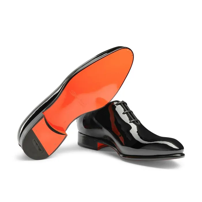Men Black Patent Leather Oxford Shoe Santoni LaceUps