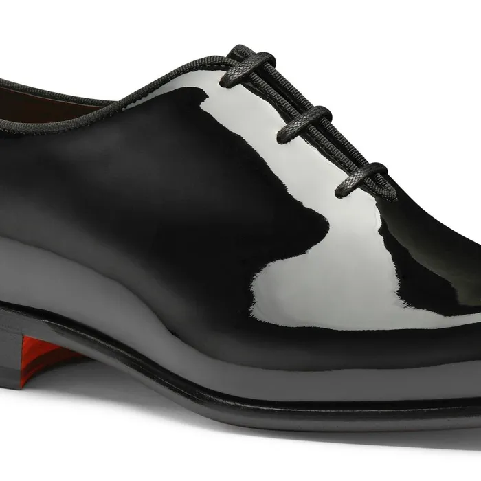 Men Black Patent Leather Oxford Shoe Santoni LaceUps
