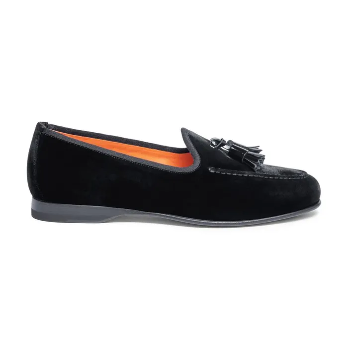 Men Black Velvet Andrea Tassel Loafer Santoni Loafers