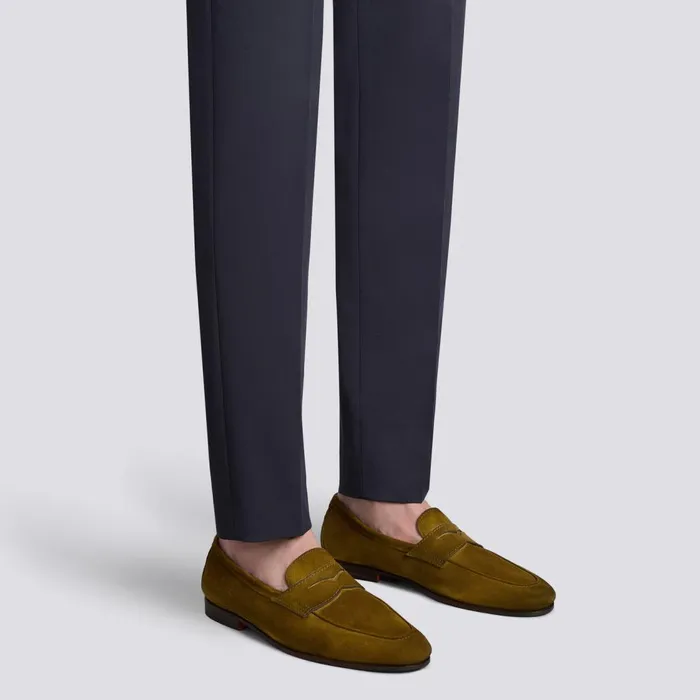 Men Green Suede Carlo Loafer Santoni Loafers
