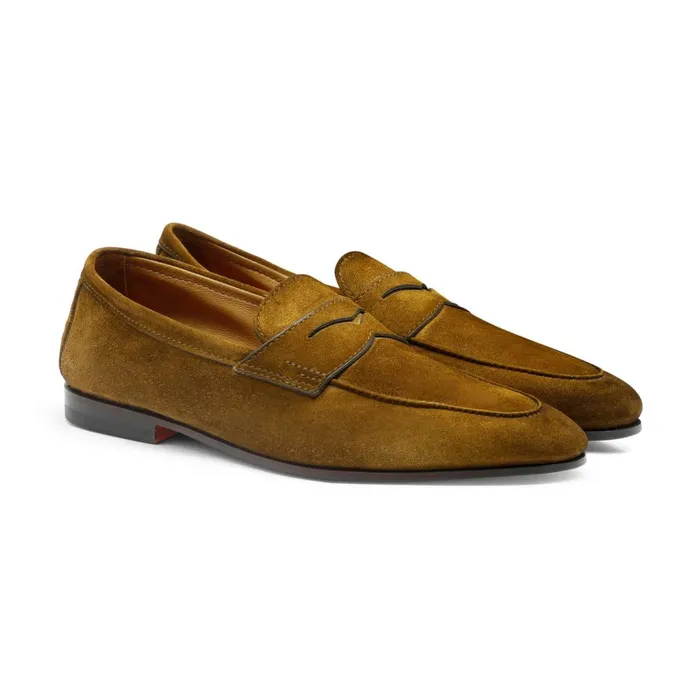 Men Green Suede Carlo Loafer Santoni Loafers