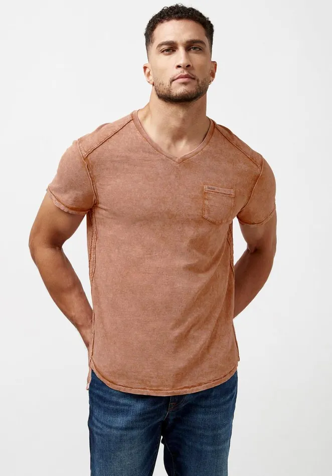 Men Kamiz Acid Wash Pocket TShirt Raw Umber Buffalo David Bitton Tops and Tees