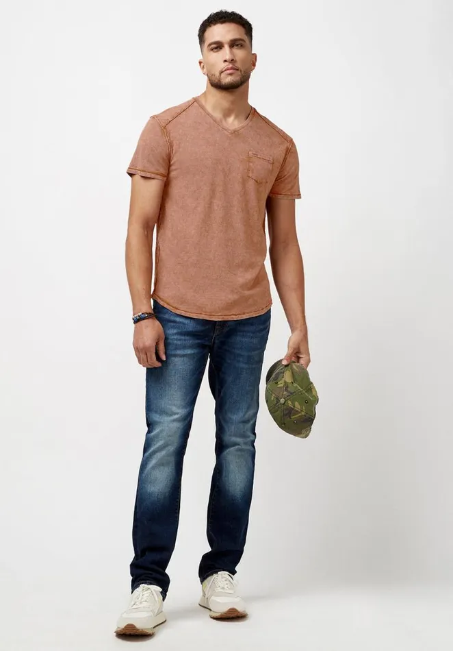 Men Kamiz Acid Wash Pocket TShirt Raw Umber Buffalo David Bitton Tops and Tees