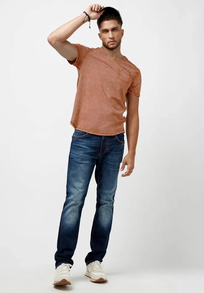 Men Kamiz Acid Wash Pocket TShirt Raw Umber Buffalo David Bitton Tops and Tees