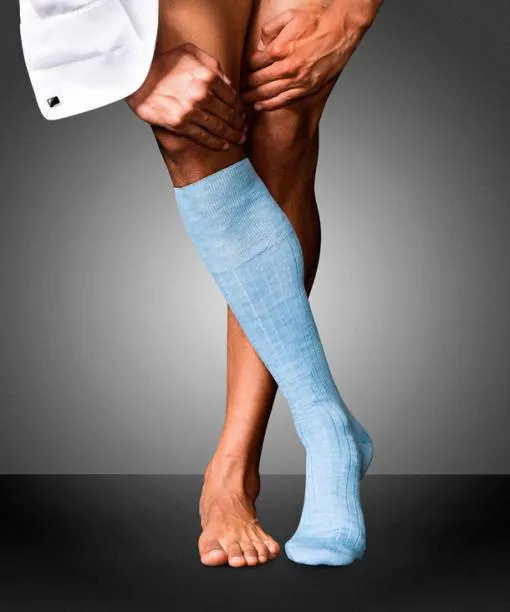 Men No 2 Finest Cashmere Men Kneehigh Socks Bleue Melange FALKE Knee High Socks